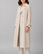 Women's Long Double Breasted Trench Coat with Lapel Collar