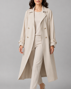 Women's Long Double Breasted Trench Coat with Lapel Collar
