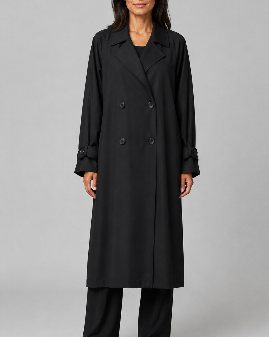 Women's Long Double Breasted Trench Coat with Lapel Collar