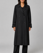 Women's Long Double Breasted Trench Coat with Lapel Collar