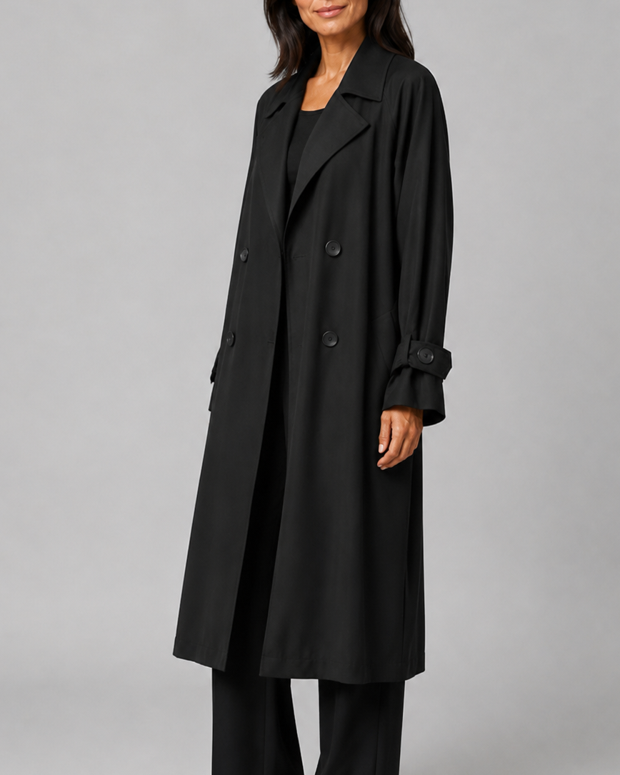 Women's Long Double Breasted Trench Coat with Lapel Collar