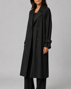 Women's Long Double Breasted Trench Coat with Lapel Collar