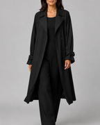 Women's Long Double Breasted Trench Coat with Lapel Collar