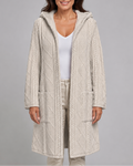 Women's Long Hooded Open Front Cable Knit Cardigan with Pockets