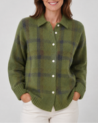 Women's Checked Knit Cardigan with Collar and Button Front
