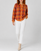 Women's Checked Knit Cardigan with Collar and Button Front