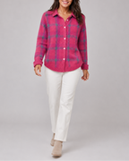 Women's Checked Knit Cardigan with Collar and Button Front