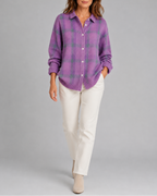 Women's Checked Knit Cardigan with Collar and Button Front