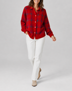 Women's Checked Knit Cardigan with Collar and Button Front