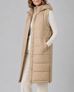 Women's Longline Puffer Gilet with Hood and High Collar