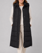 Women's Longline Puffer Gilet with Hood and High Collar