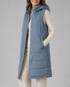 Women's Longline Puffer Gilet with Hood and High Collar