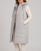 Women's Longline Puffer Gilet with Hood and High Collar