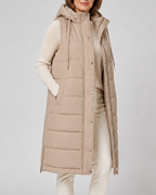 Women's Longline Puffer Gilet with Hood and High Collar