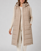 Women's Longline Puffer Gilet with Hood and High Collar