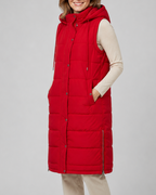 Women's Longline Puffer Gilet with Hood and High Collar