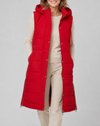 Women's Longline Puffer Gilet with Hood and High Collar