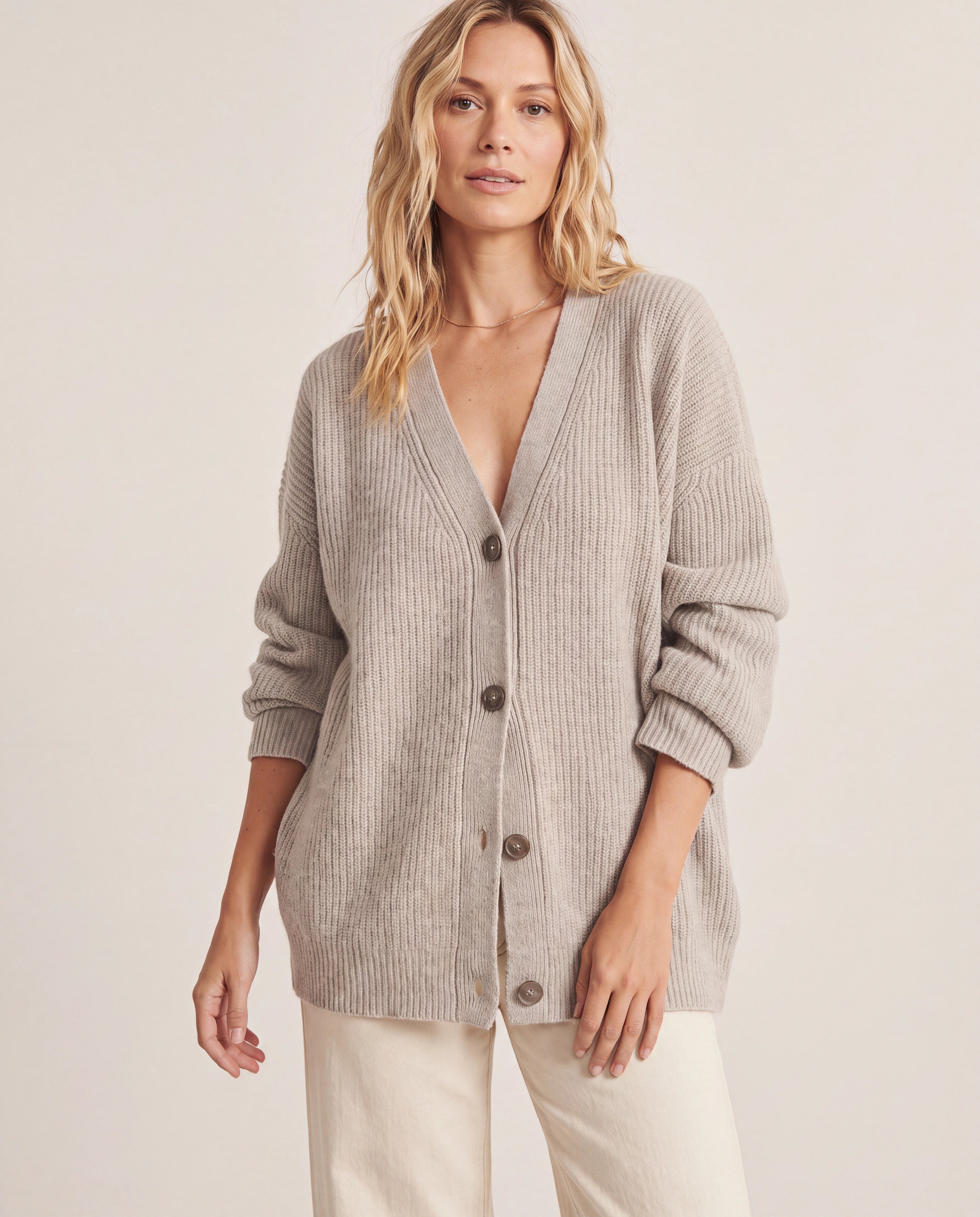 Women's Longline Oversized V Neck Button Up Knit Cardigan
