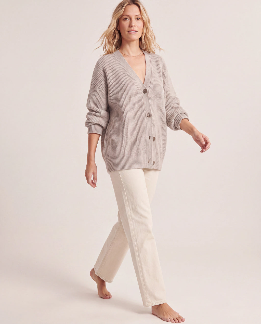 Women's Longline Oversized V Neck Button Up Knit Cardigan