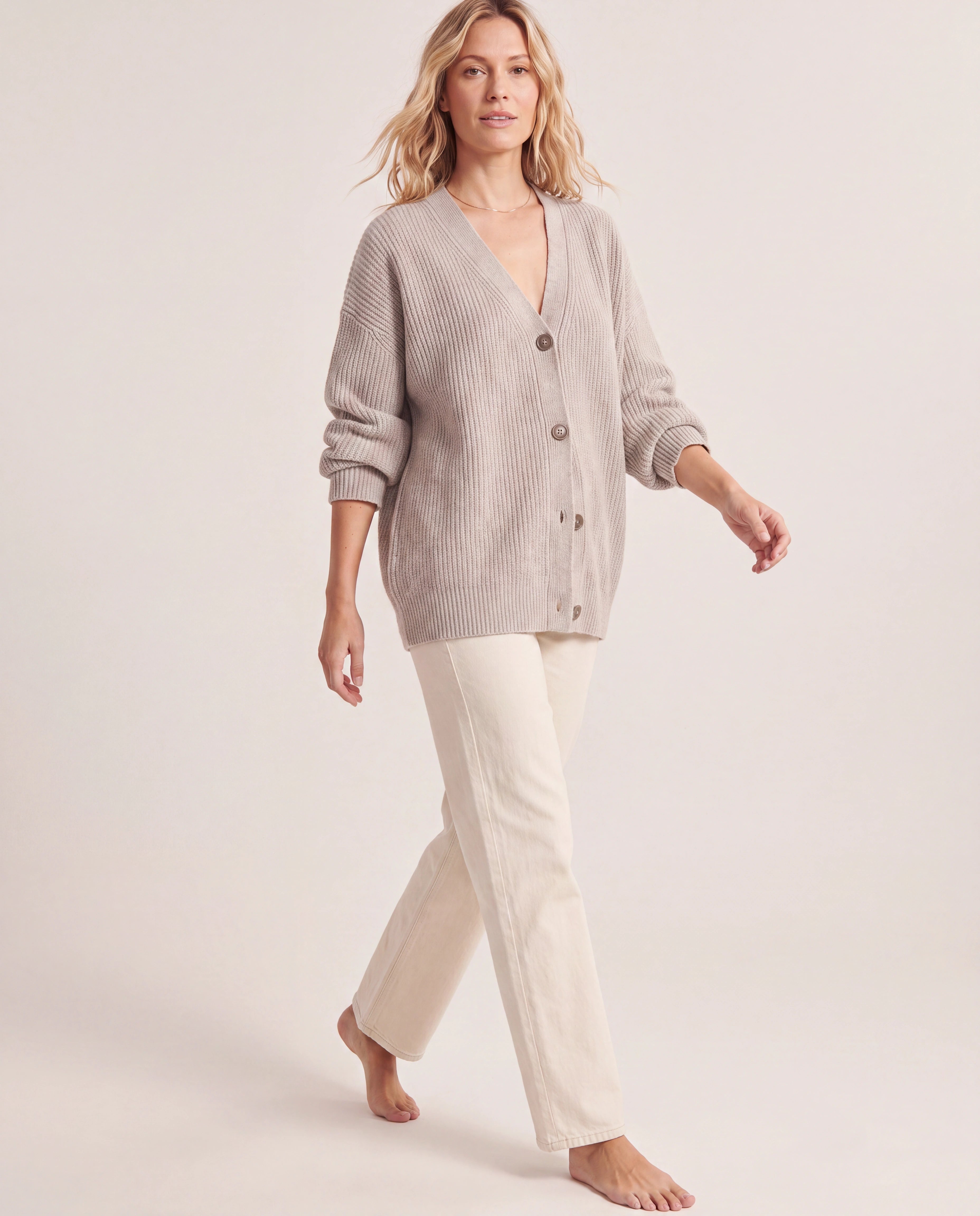 Women's Longline Oversized V Neck Button Up Knit Cardigan