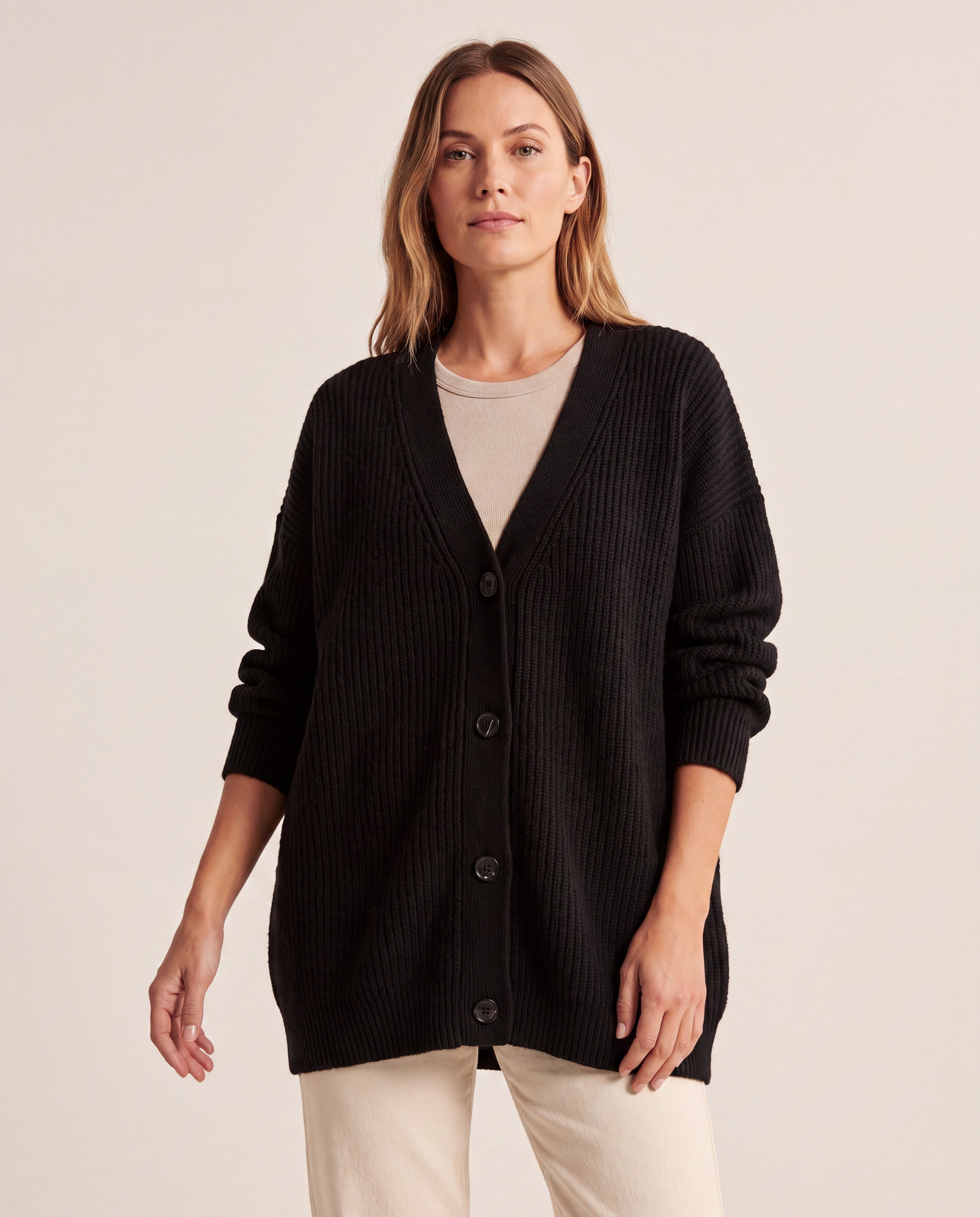 Women's Longline Oversized V Neck Button Up Knit Cardigan
