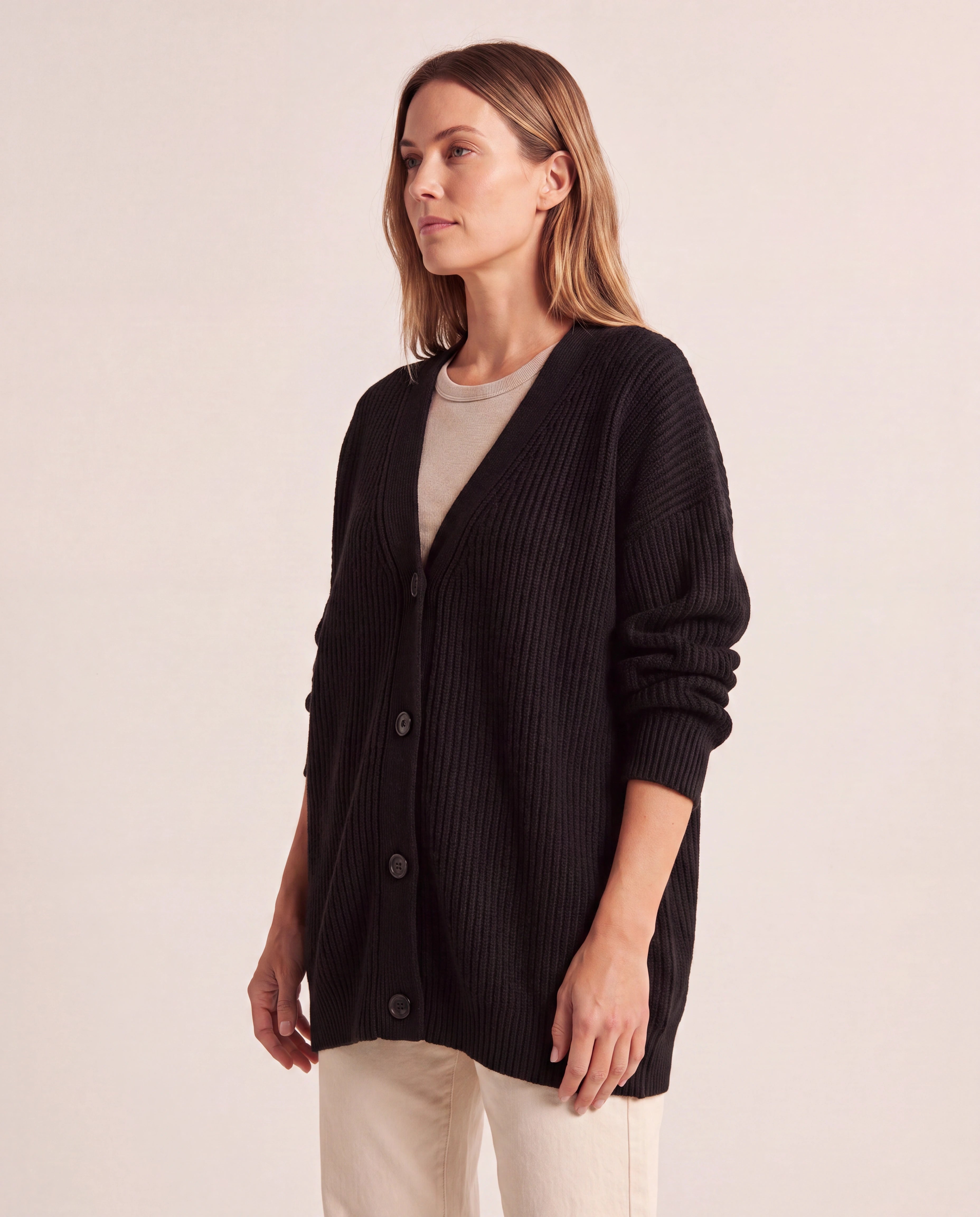 Women's Longline Oversized V Neck Button Up Knit Cardigan