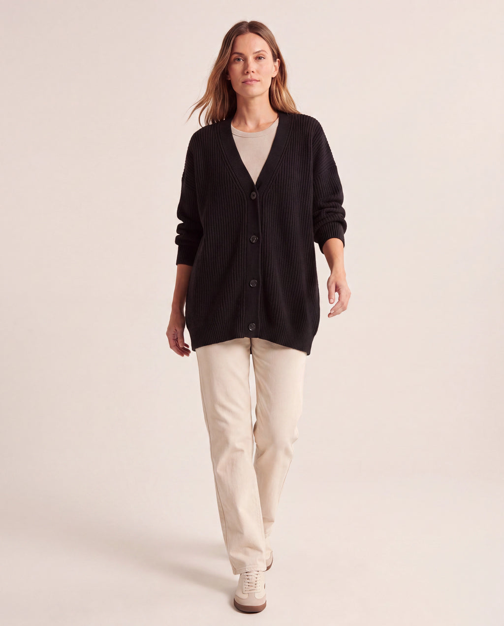 Women's Longline Oversized V Neck Button Up Knit Cardigan