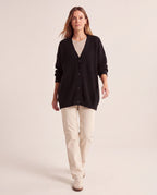 Women's Longline Oversized V Neck Button Up Knit Cardigan