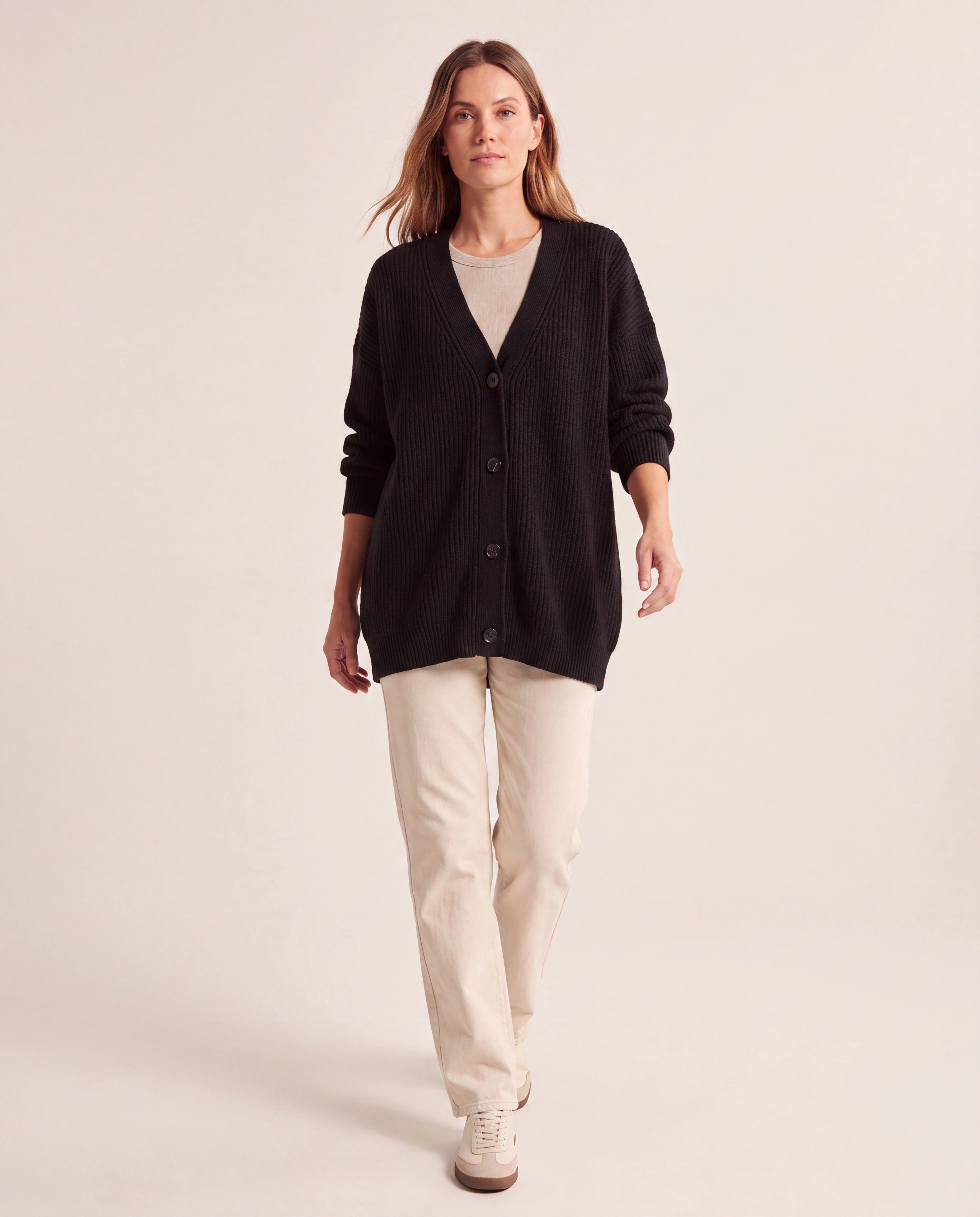 Women's Longline Oversized V Neck Button Up Knit Cardigan