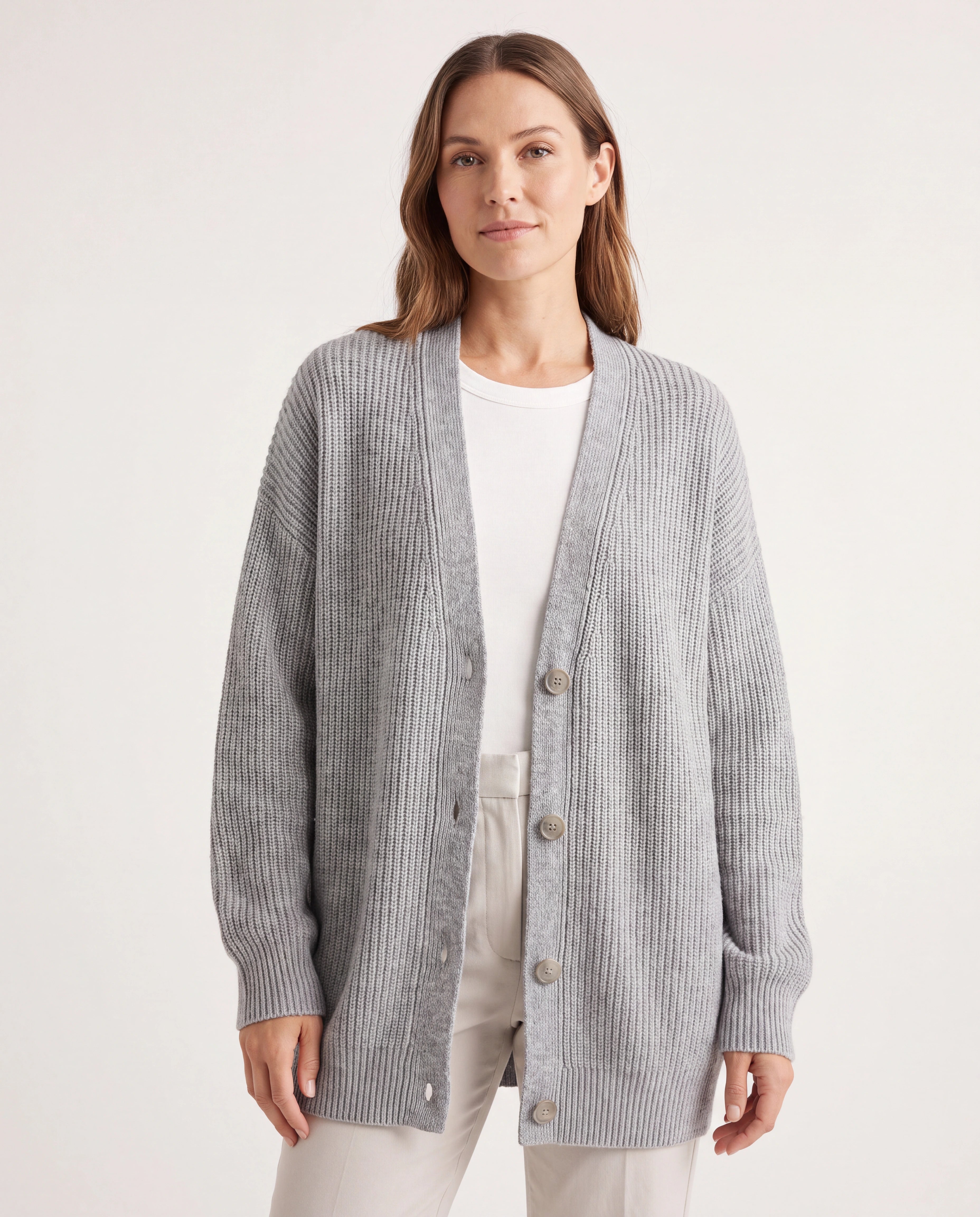 Women's Longline Oversized V Neck Button Up Knit Cardigan