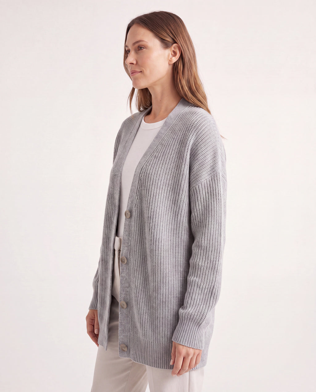 Women's Longline Oversized V Neck Button Up Knit Cardigan