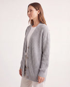 Women's Longline Oversized V Neck Button Up Knit Cardigan