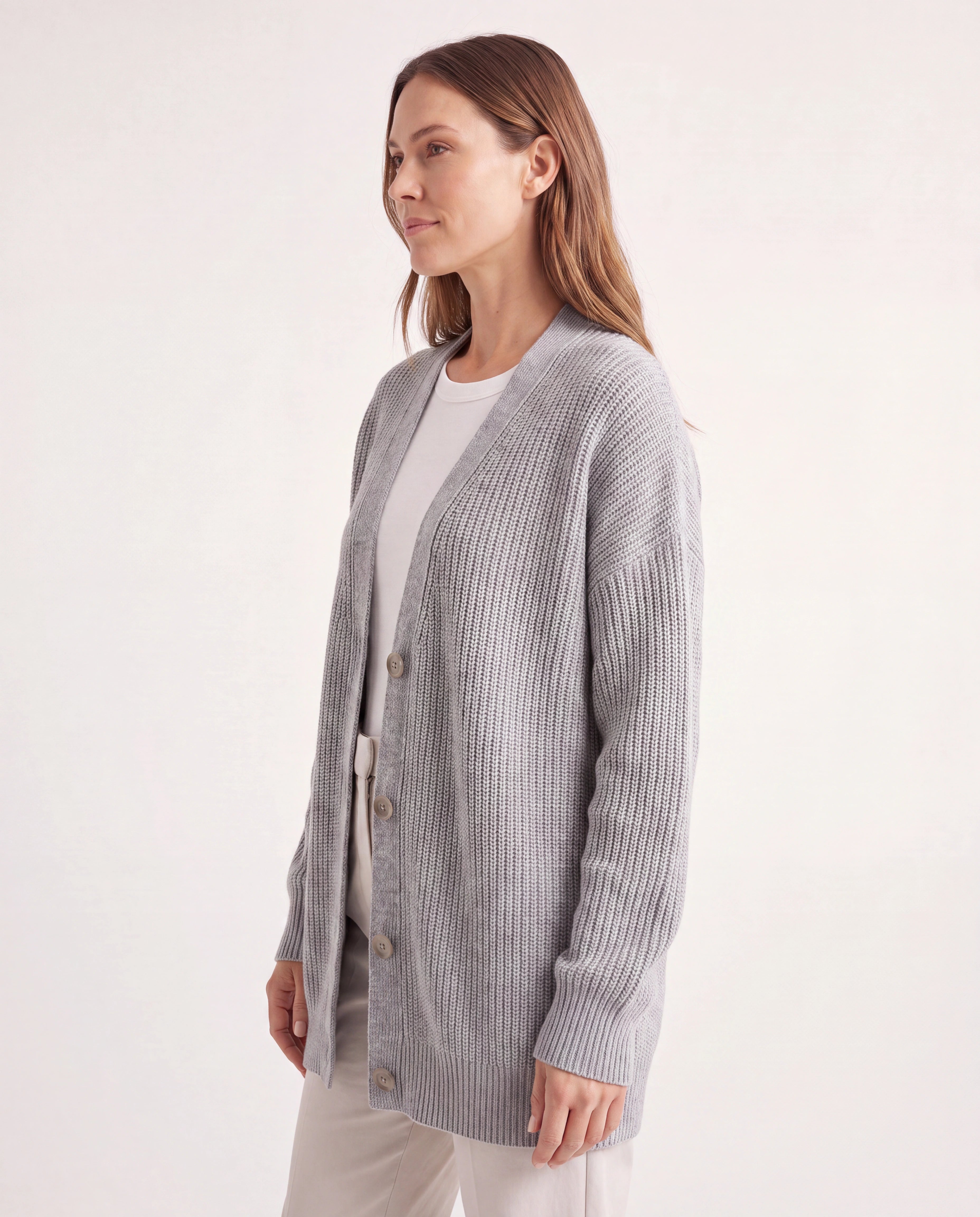 Women's Longline Oversized V Neck Button Up Knit Cardigan