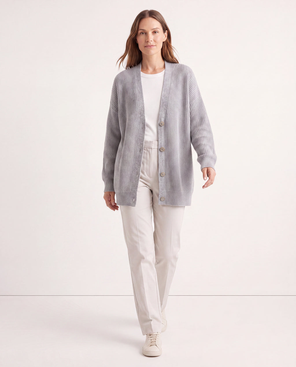 Women's Longline Oversized V Neck Button Up Knit Cardigan