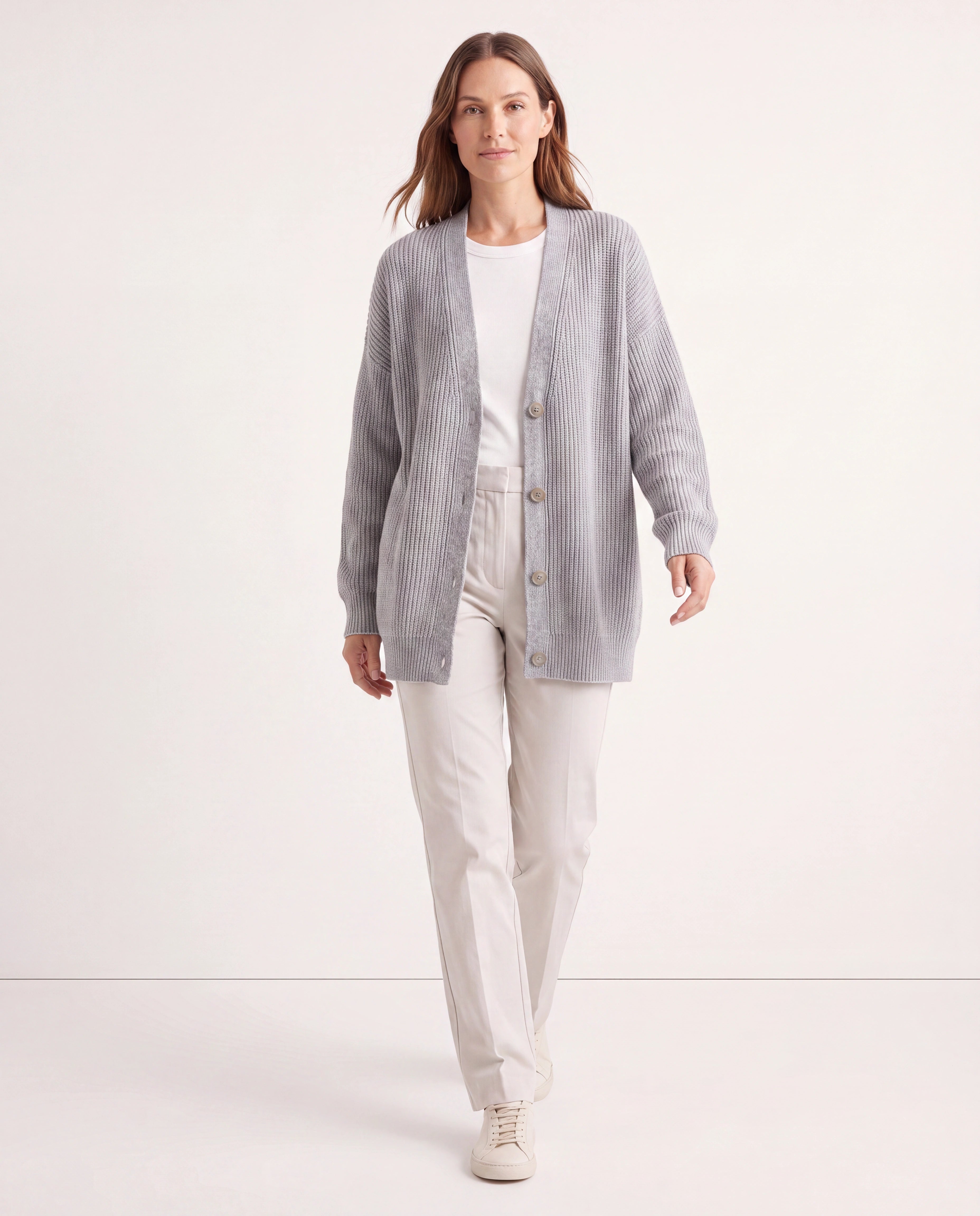 Women's Longline Oversized V Neck Button Up Knit Cardigan