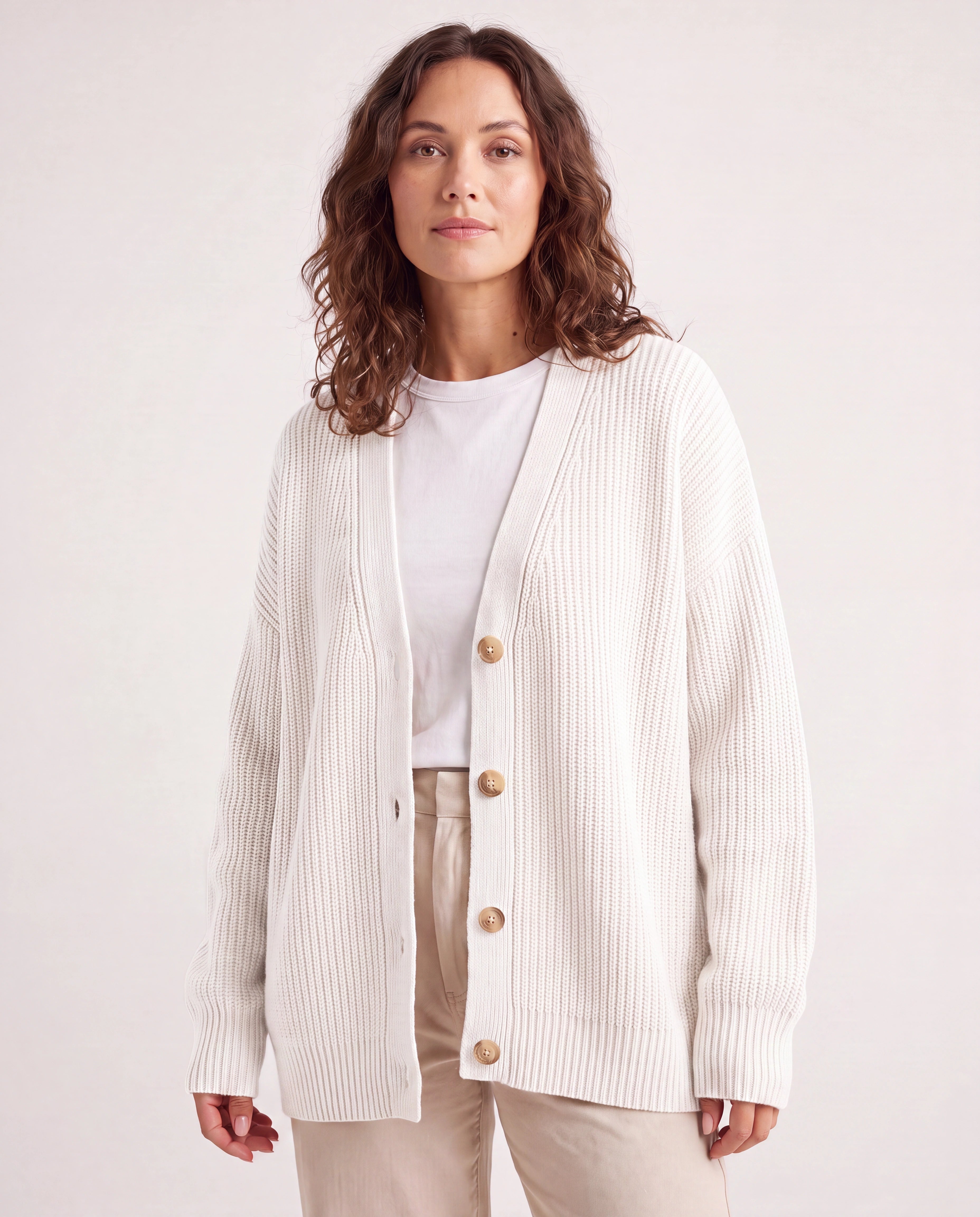 Women's Longline Oversized V Neck Button Up Knit Cardigan