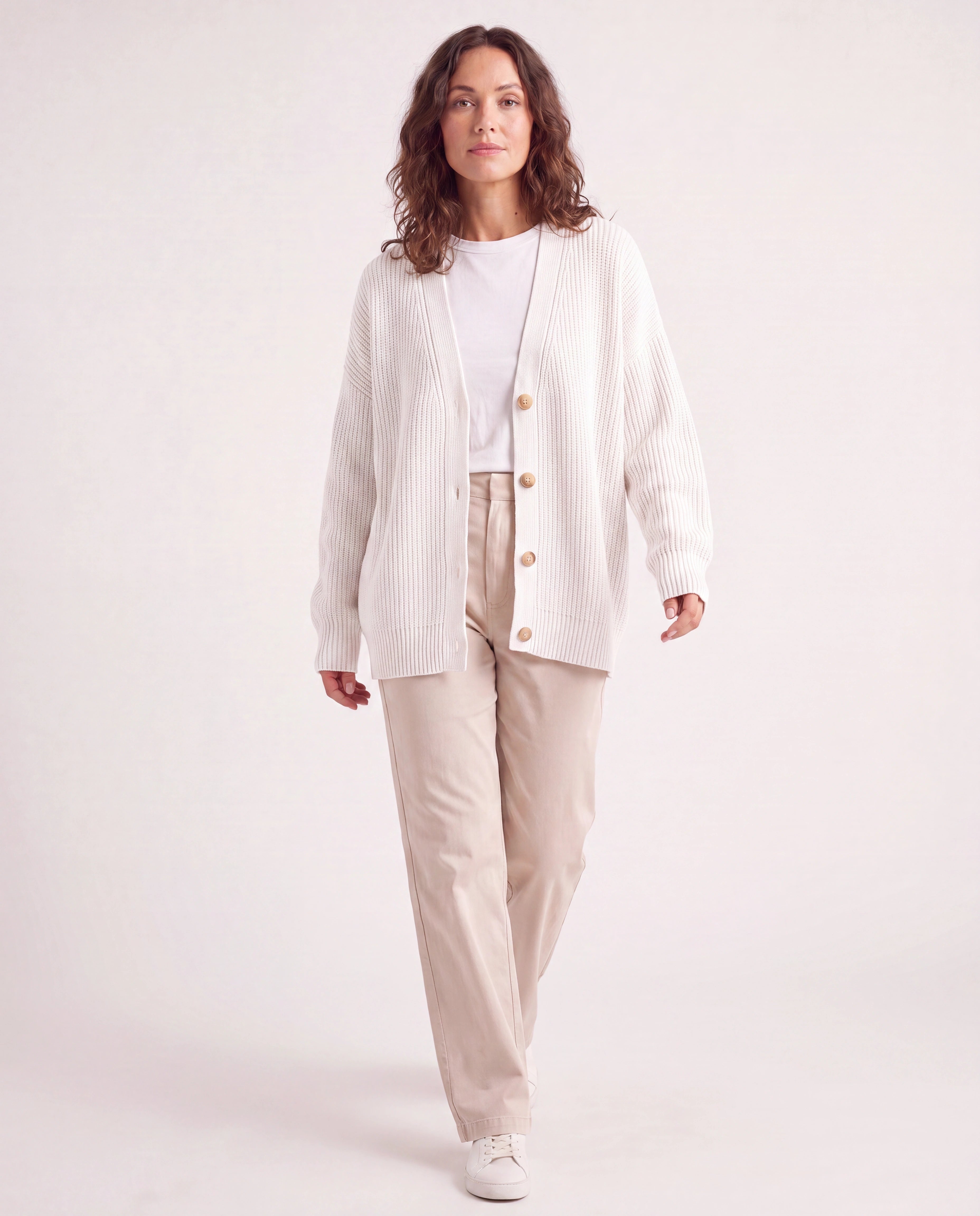 Women's Longline Oversized V Neck Button Up Knit Cardigan