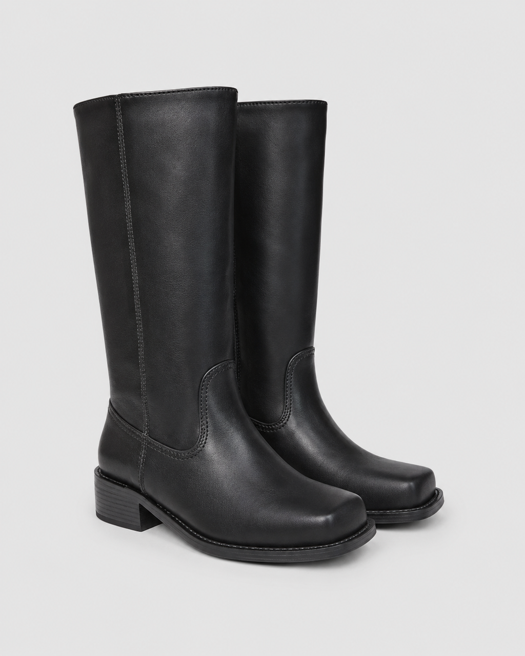 Women's Mid Calf Block Heel Riding Boots with Round Toe