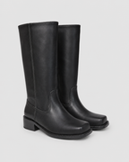 Women's Mid Calf Block Heel Riding Boots with Round Toe