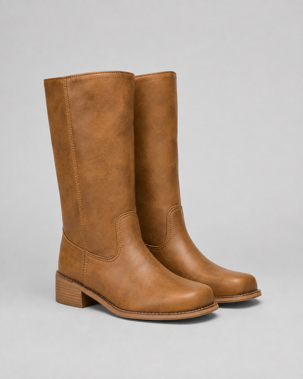 Women's Mid Calf Block Heel Riding Boots with Round Toe