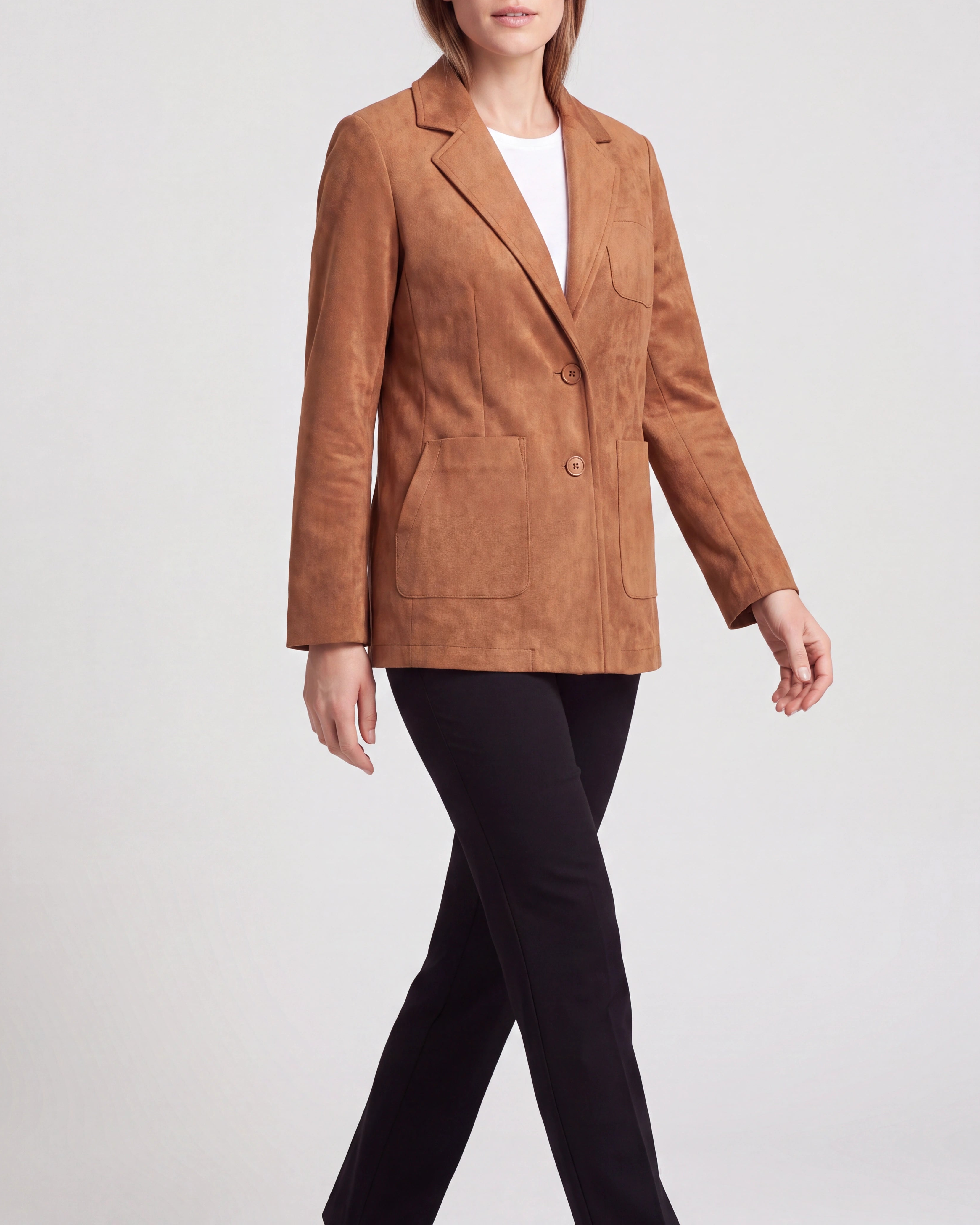 Women's Notch Lapel Blazer Jacket with Patch Pockets