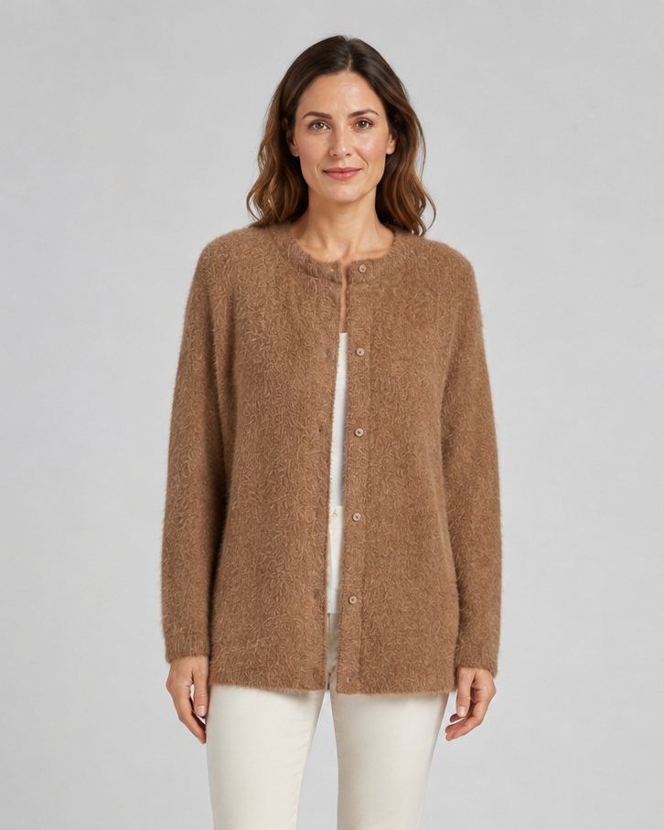 Women's Button Up Longline Knit Cardigan with Round Neck