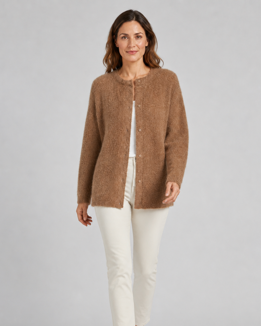 Women's Button Up Longline Knit Cardigan with Round Neck