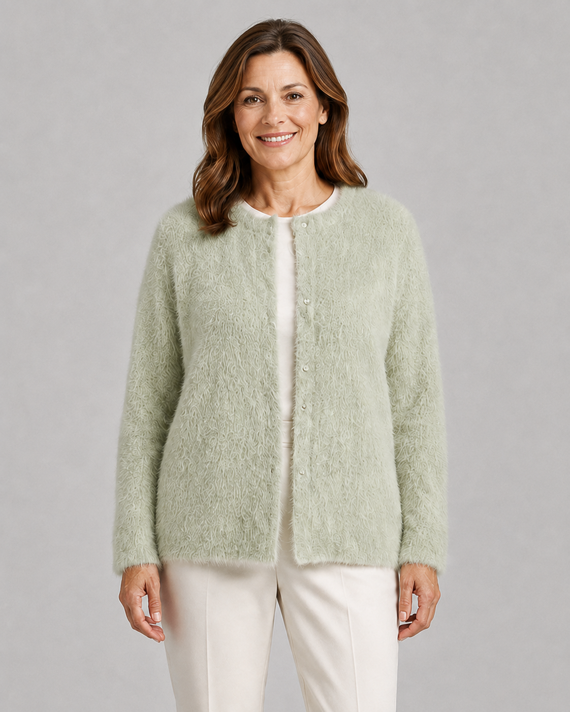 Women's Button Up Longline Knit Cardigan with Round Neck
