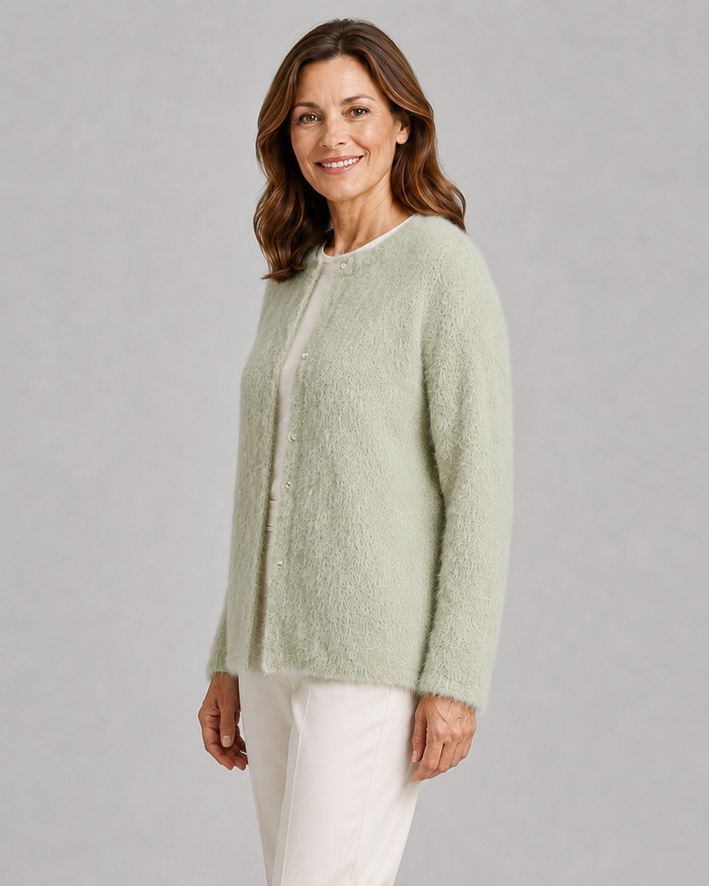 Women's Button Up Longline Knit Cardigan with Round Neck