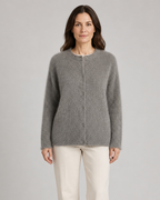 Women's Button Up Longline Knit Cardigan with Round Neck