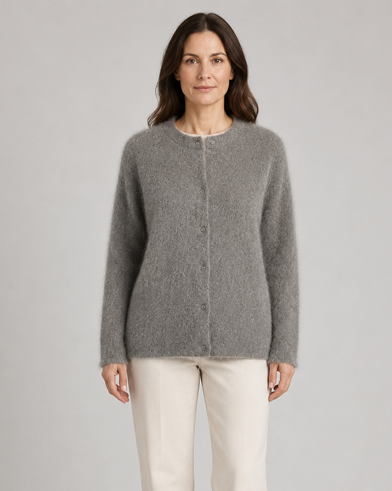 Women's Button Up Longline Knit Cardigan with Round Neck