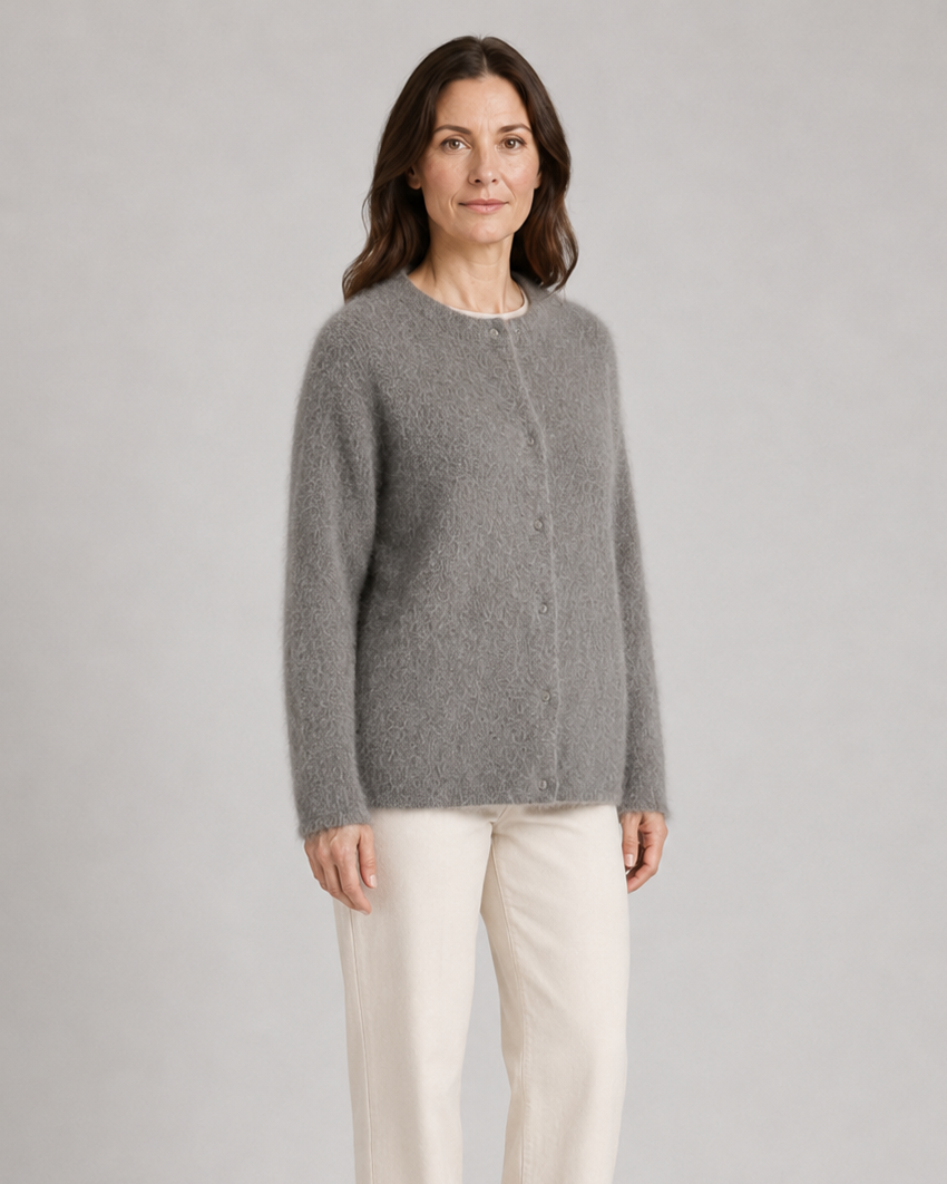 Women's Button Up Longline Knit Cardigan with Round Neck
