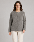 Women's Button Up Longline Knit Cardigan with Round Neck