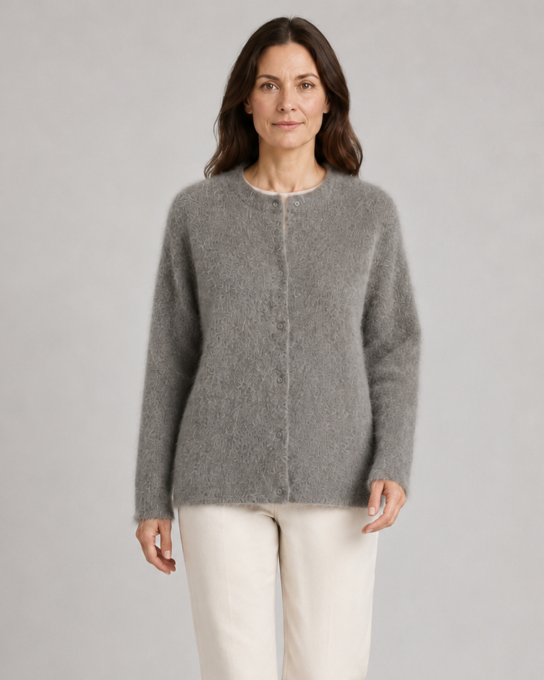 Women's Button Up Longline Knit Cardigan with Round Neck